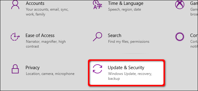 Windows 10 Select Update and Security