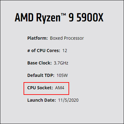 Check which cpu socket the ryzen 9 5900x is compatible with