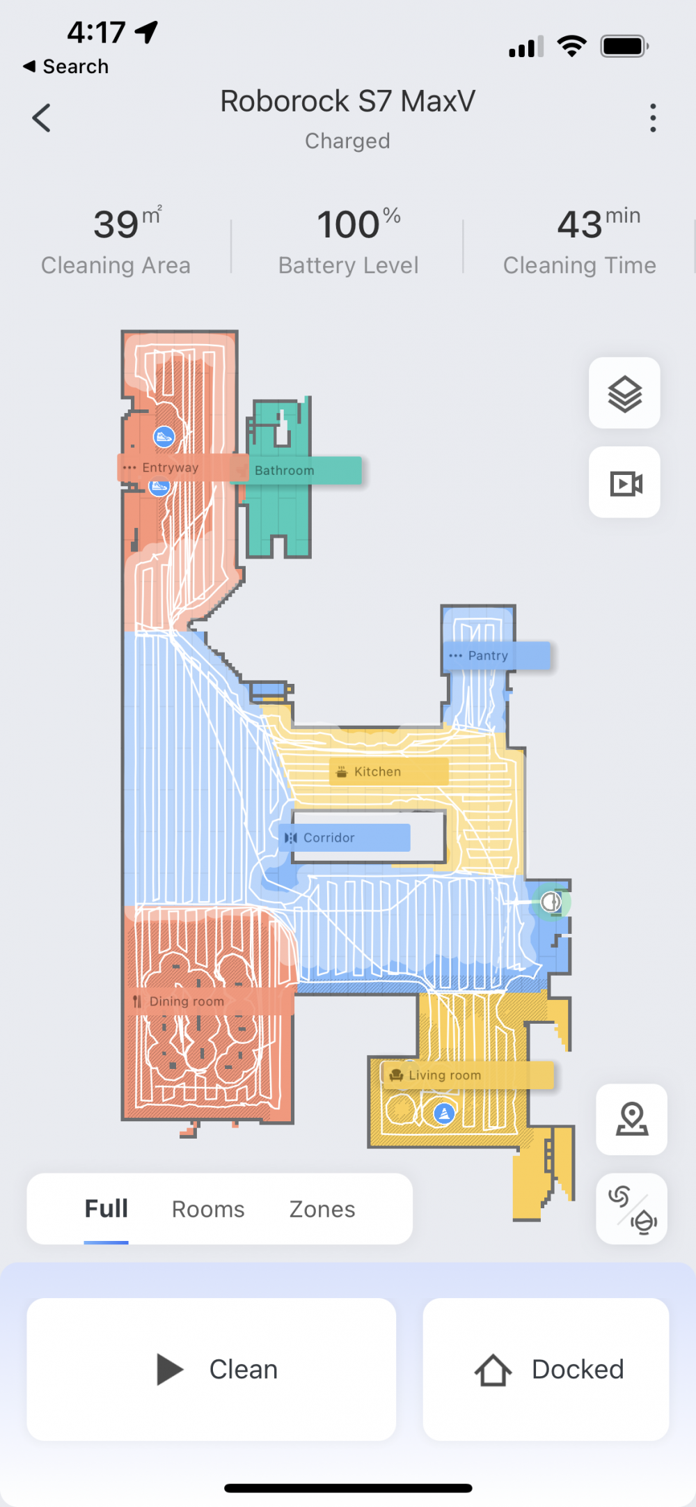 Roborock's map within the robot vacuum's mobile app