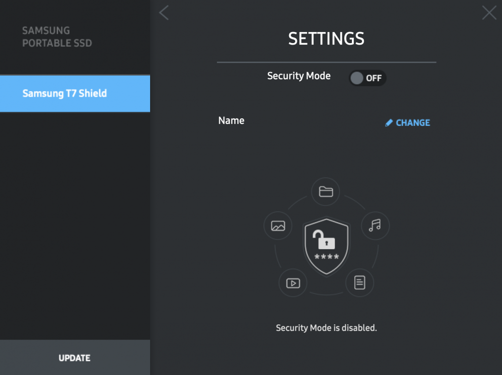 Samsung Portable SSD password protection screen