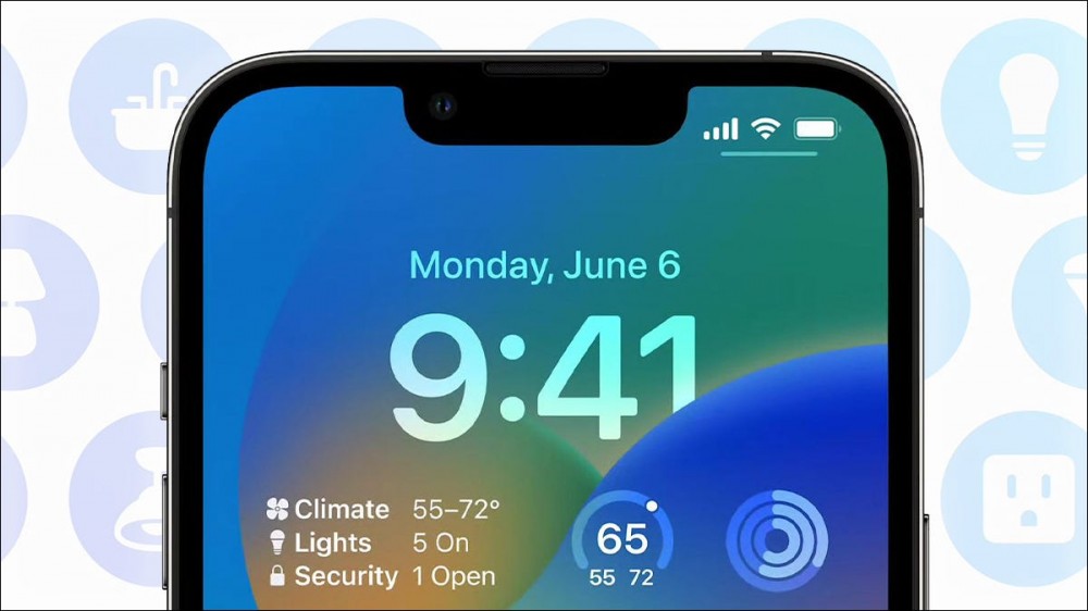 A closeup view of the Home widget, embeded in the iOS 16 lock screen.