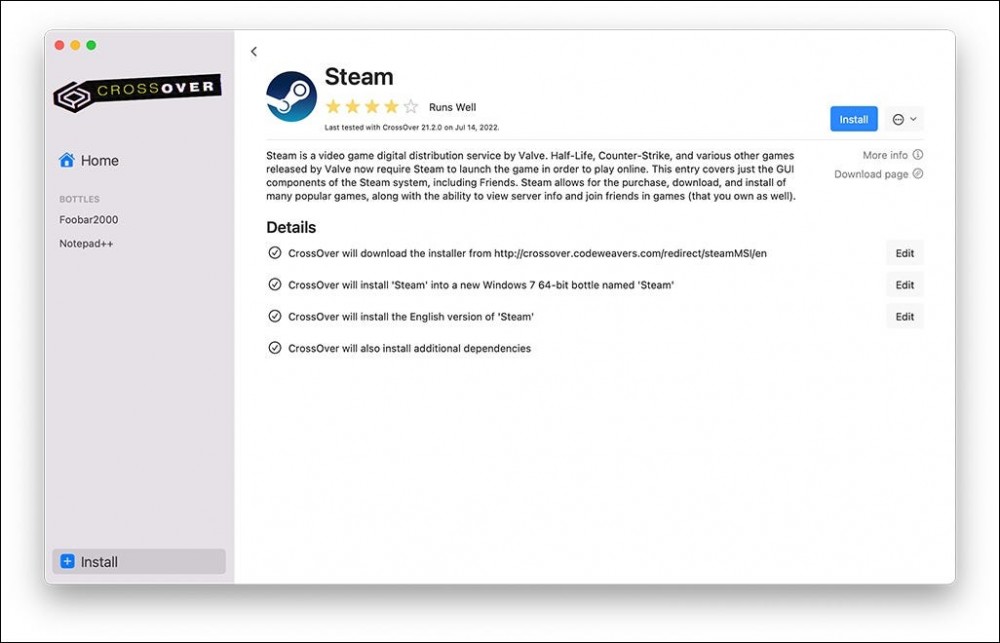 image of the Steam app in CrossOver