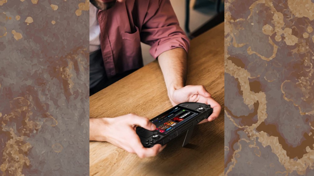 A man holding the Steam Deck protected by JSAUX Kickstand Protective Case.