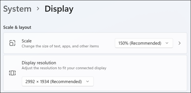 Set scaling and resolution modes in Windows 11