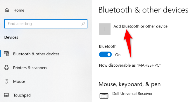 Choose "Add Bluetooth or Other Device."