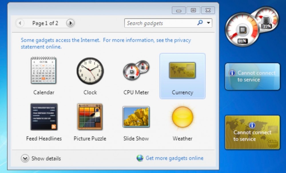 Windows 7 gadget widgets